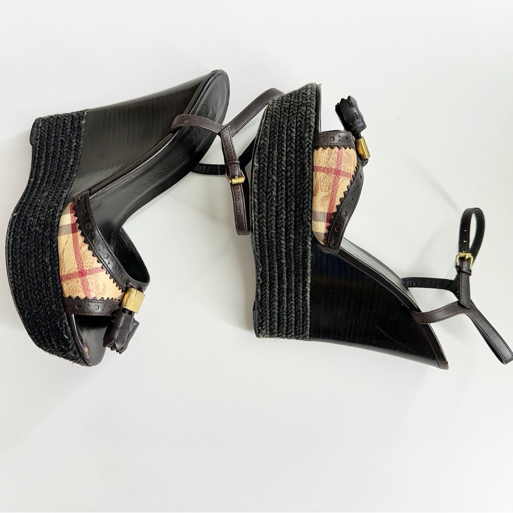 Burberry  Nova Check Tassel Wedges Dark Brown ladies Size 8 - Picture 7 of 11